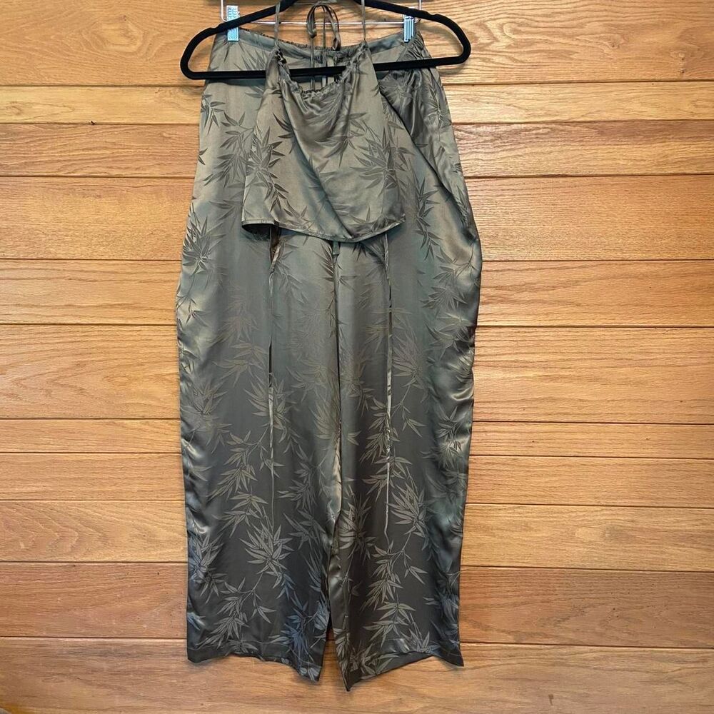 Victoria's Secret vintage silk 90s y2k green leaf print halter top and pants